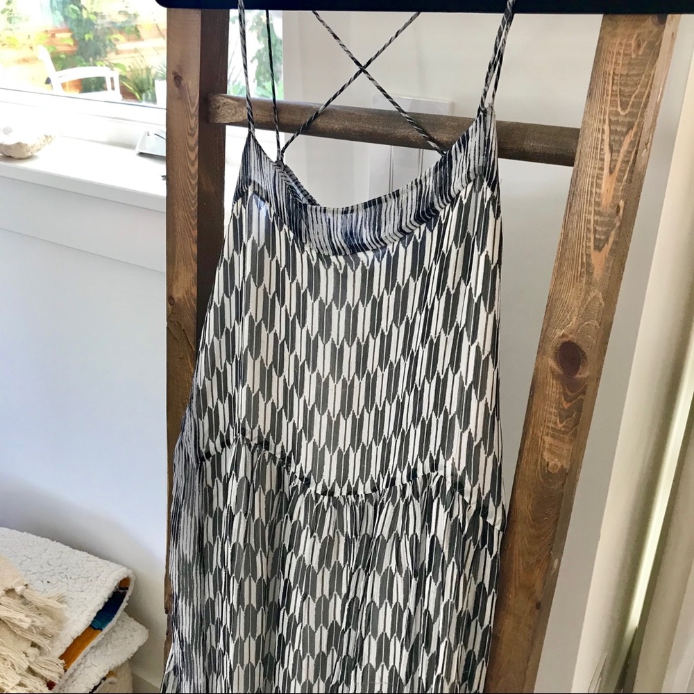 Black and white 100% Soie Silk Midi-maxi Dress